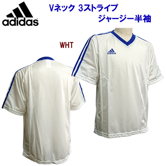アウトレット アディダス/メンズウェア/プラシャツ Vネック3ストライプジャージー半袖(メンズ:プラシャツ) 586902(カラー:WHT×サイズ:Lサイズ)