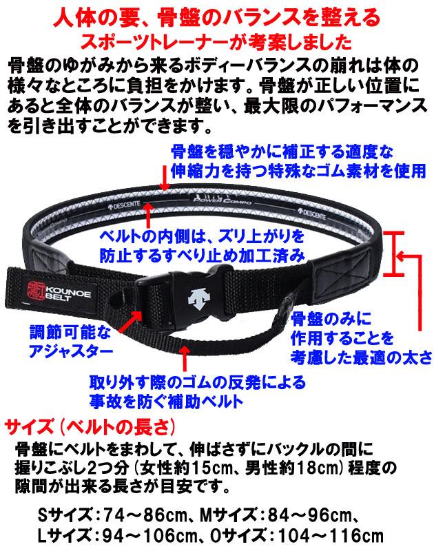 安達運動具店 / デサント/サポーター/骨盤サポーター/姿勢矯正 コウノエベルト(骨盤用) DAT-8100(カラー:BLK×サイズ:Lサイズ)