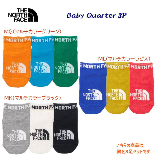 NEW THE NORTH FACE ザ・ノース・フェイス ベビーソックス ソックス 靴下 クォーター 3P NNB82310(カラー:MK×サイズ:BFサイズ)