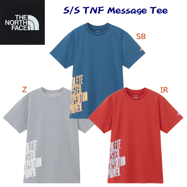 ノースフェイス/メンズウェア/Tシャツ 24春夏NEW S/STNFメッセージティー(メンズ/Tシャツ) NT32487(カラー:Z×サイズ:Mサイズ)