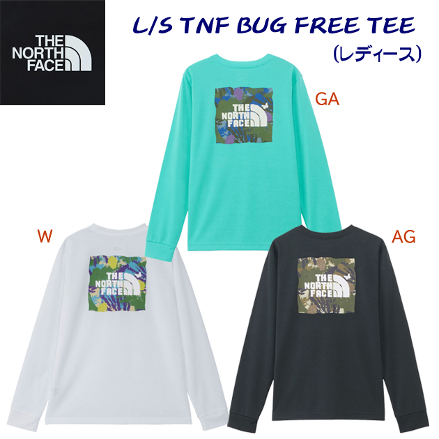 ノースフェイス/レディースウェア/Tシャツ 24春夏NEW L/STNFバグフリーティー(レディース/Tシャツ) NTW12450(カラー:AG×サイズ:Mサイズ)