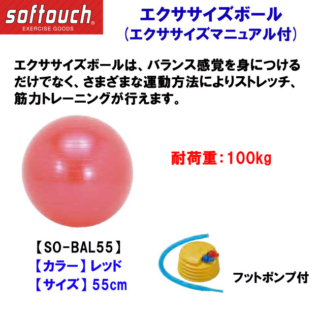 家トレグッズ ソフタッチ/バランスボール/エクササイズボール エクササイズボール SO-BALL55 RED 55cm(カラー:RED×サイズ:55cm)